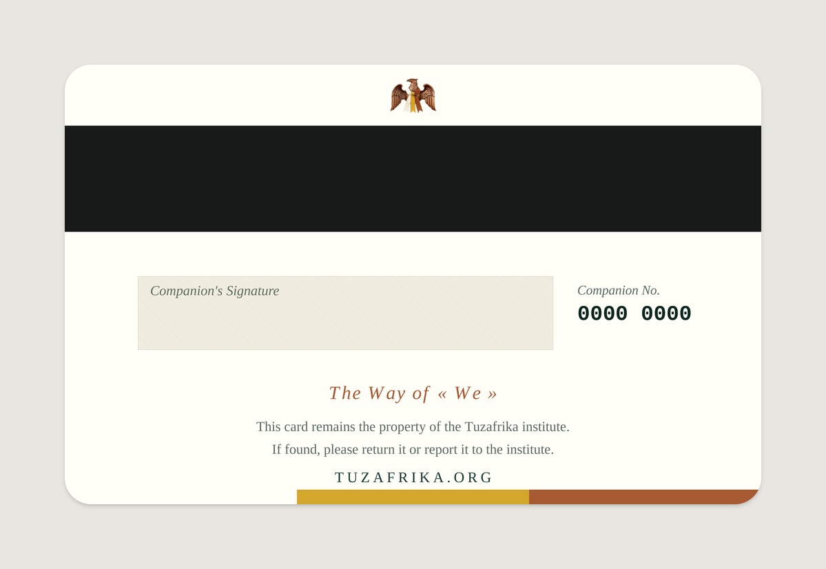 Companion Card, back: signature panel and Companion number